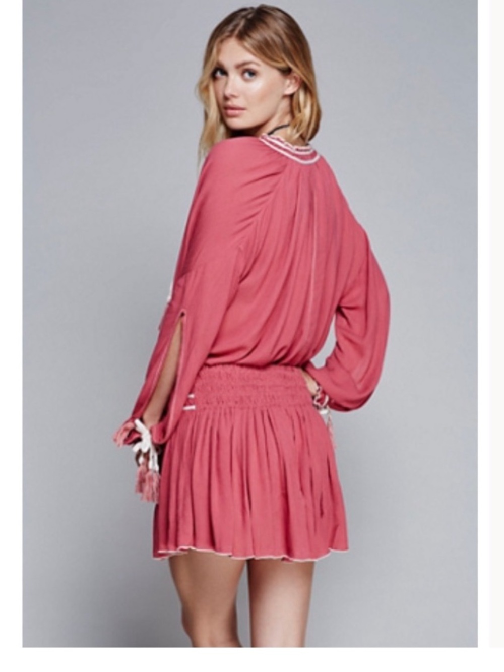 Free People Rose-Pink Boho Long Sleeve Top & Skirt Set